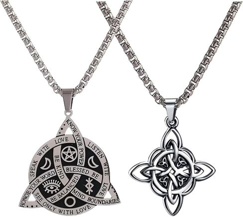 NIGHTCRUZ 2PCS قلادة عقدة الساحرة، قلادة عقدة سلتيك مع Triquetra Trinity، قلادة من الفولاذ المقاوم للصدأ للنساء in Kuwait