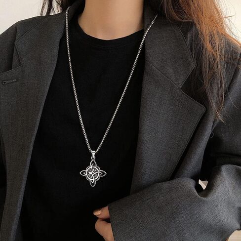 NIGHTCRUZ 2PCS قلادة عقدة الساحرة، قلادة عقدة سلتيك مع Triquetra Trinity، قلادة من الفولاذ المقاوم للصدأ للنساء in Kuwait