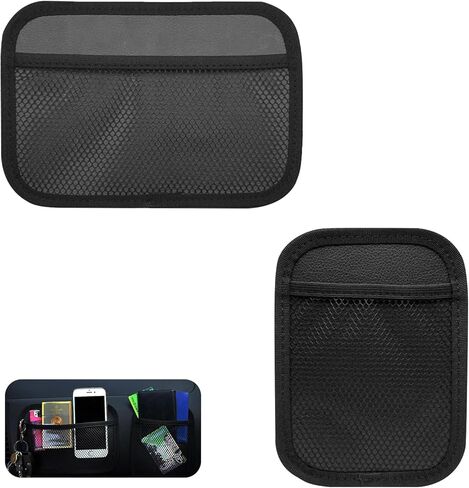 2PCS Car Organizer Net Pocket, Multifunctional Internal Adhesive Storage Bag for Phones Sunglasses ID Cards, Thickened Oxford Side Pocket with Comfortable Cotton, for Most Cars (Black) in Saudi Arabia