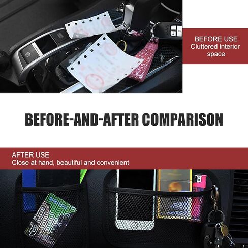 2PCS Car Organizer Net Pocket, Multifunctional Internal Adhesive Storage Bag for Phones Sunglasses ID Cards, Thickened Oxford Side Pocket with Comfortable Cotton, for Most Cars (Black) in Saudi Arabia