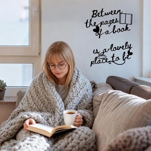 لوحة فنية جدارية للكتاب، ديكور حائط اقتباس القراءة - مجموعة لافتات معدنية بين الصفحات، لوحة فنية جدارية للمكتبة، هدية لمحبي الكتب، مجموعة مكونة من قطعتين in Kuwait