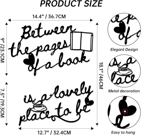 لوحة فنية جدارية للكتاب، ديكور حائط اقتباس القراءة - مجموعة لافتات معدنية بين الصفحات، لوحة فنية جدارية للمكتبة، هدية لمحبي الكتب، مجموعة مكونة من قطعتين in Kuwait