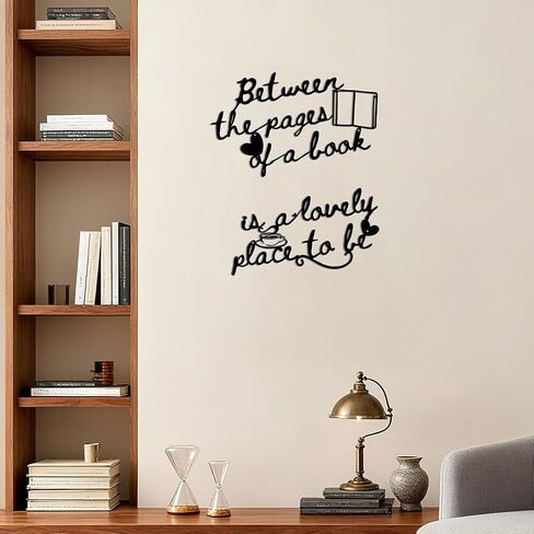 لوحة فنية جدارية للكتاب، ديكور حائط اقتباس القراءة - مجموعة لافتات معدنية بين الصفحات، لوحة فنية جدارية للمكتبة، هدية لمحبي الكتب، مجموعة مكونة من قطعتين in Kuwait
