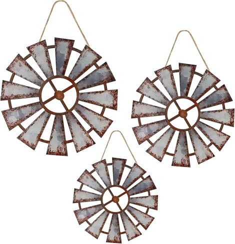3-Size Wood Windmill Wall Decor Set, 0.2in Thick Hanging Windmill Wall Art with Metal Triangle Hook, Rustic Farmhouse Decor for Home Use, Office, Coffee Shop and Restaurant, Home Decoration (8/10/12in) in Saudi Arabia