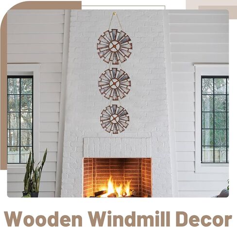 3-Size Wood Windmill Wall Decor Set, 0.2in Thick Hanging Windmill Wall Art with Metal Triangle Hook, Rustic Farmhouse Decor for Home Use, Office, Coffee Shop and Restaurant, Home Decoration (8/10/12in) in Saudi Arabia