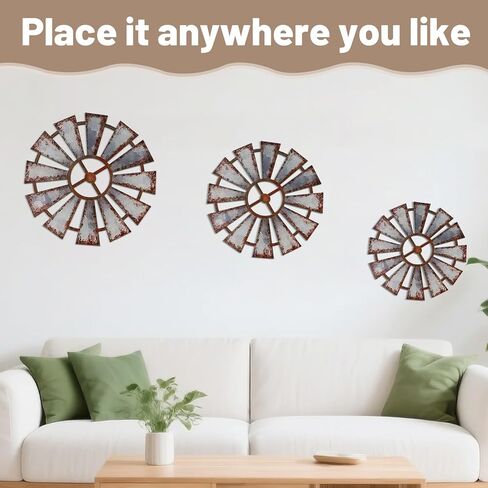 3-Size Wood Windmill Wall Decor Set, 0.2in Thick Hanging Windmill Wall Art with Metal Triangle Hook, Rustic Farmhouse Decor for Home Use, Office, Coffee Shop and Restaurant, Home Decoration (8/10/12in) in Saudi Arabia