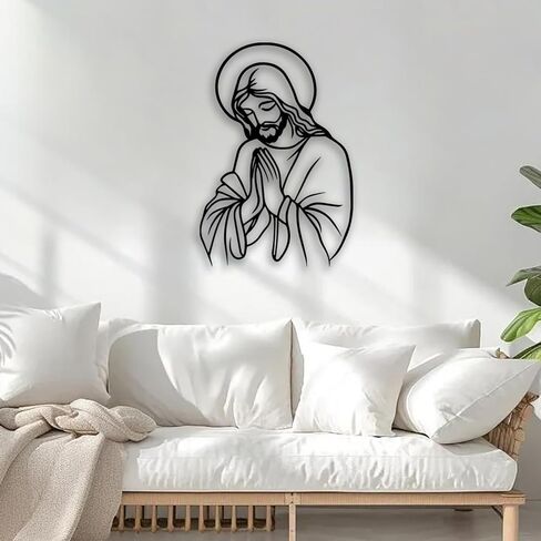 يسوع الصلاة الأيدي المعدنية ديكور الجدار - الحد الأدنى الكلاسيكية ديكور الغرفة المسيحية جدار الفن ديكور المنزل لغرفة المعيشة، غرفة نوم، غرفة الطعام، مكتب (أسود) in Kuwait