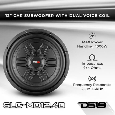 DS18 SLC-MD12.4D Car Subwoofer 12" 1000 Watts Max Power 250 Watts RMS Dual Voice Coil 4 Ohms. Easy Mounting. Loud Bass for Vehicle Stereo Sound System - 1 Speaker in Saudi Arabia