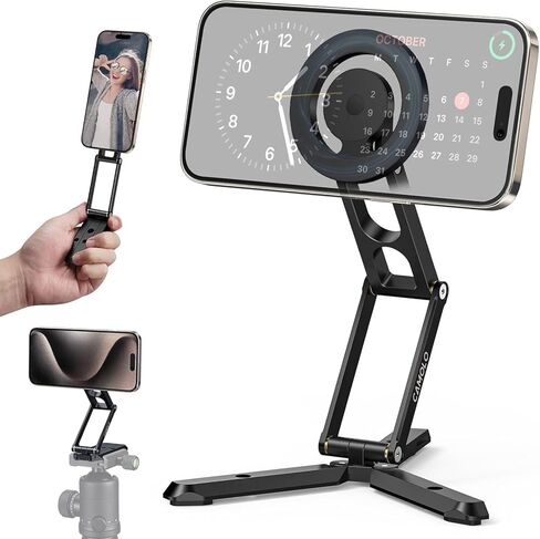 Magnetic Pocket Phone Tripod Foldable with Hook, MG-05G Phone Holder Compatiable with Magsafe iPhone 16 15 14 13 12 Pro Max Plus Series, 1/4" Screw Tripod Mount, Lightweight Phone Stand Travel in Saudi Arabia
