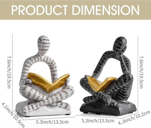 Bookends for Shelves, Decorative Book Ends, Heavy Duty Book Stoppers, Thinker Statue Decor, Modern Home Office Decoration Bookshelf Accessories in Saudi Arabia