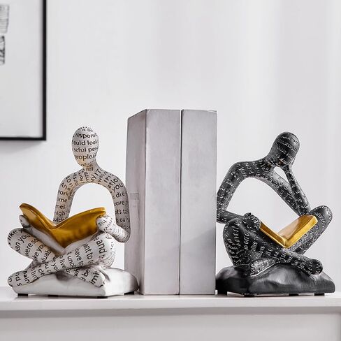 Bookends for Shelves, Decorative Book Ends, Heavy Duty Book Stoppers, Thinker Statue Decor, Modern Home Office Decoration Bookshelf Accessories in Saudi Arabia