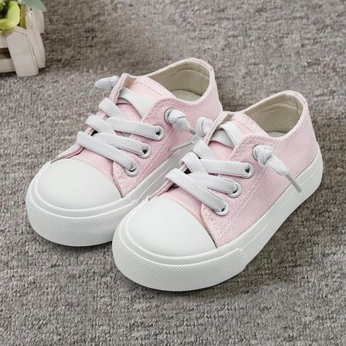 Toddler Kids Sneakers Girls Boys Low Top Canvas Shoes Elastic Straps Laces Slip On Little Kids Lightweight Breathable Walking Shoes Pink in Saudi Arabia