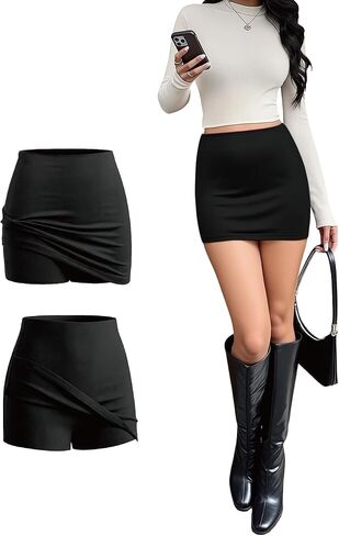 2-Pack Bodycon Mini Skirts with Built-in Shorts - High Waist Tight Pencil Skirt for Women, Date Night & Going Out in Saudi Arabia
