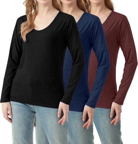 3 Pack Women's T-Shirts V Neck Long Sleeve Tops Loose Fit Casual Basic Outfits Trendy Plain Soft Tees in Saudi Arabia