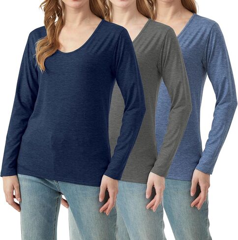 3 Pack Women's T-Shirts V Neck Long Sleeve Tops Loose Fit Casual Basic Outfits Trendy Plain Soft Tees in Saudi Arabia