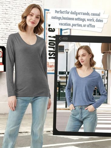 3 Pack Women's T-Shirts V Neck Long Sleeve Tops Loose Fit Casual Basic Outfits Trendy Plain Soft Tees in Saudi Arabia