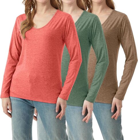 3 Pack Women's T-Shirts V Neck Long Sleeve Tops Loose Fit Casual Basic Outfits Trendy Plain Soft Tees in Saudi Arabia