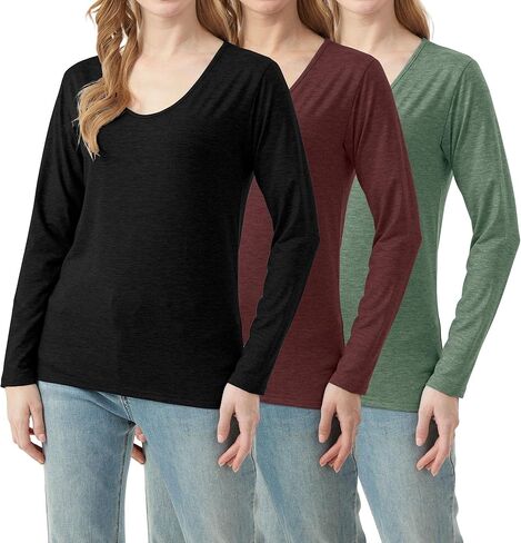 3 Pack Women's T-Shirts V Neck Long Sleeve Tops Loose Fit Casual Basic Outfits Trendy Plain Soft Tees in Saudi Arabia