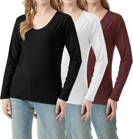 3 Pack Women's T-Shirts V Neck Long Sleeve Tops Loose Fit Casual Basic Outfits Trendy Plain Soft Tees in Saudi Arabia