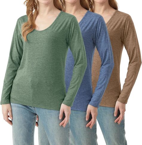 3 Pack Women's T-Shirts V Neck Long Sleeve Tops Loose Fit Casual Basic Outfits Trendy Plain Soft Tees in Saudi Arabia