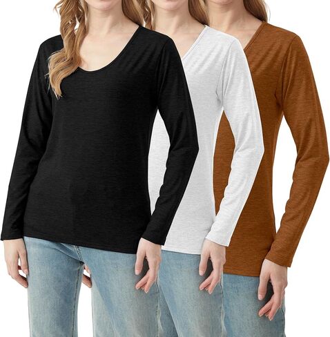 3 Pack Women's T-Shirts V Neck Long Sleeve Tops Loose Fit Casual Basic Outfits Trendy Plain Soft Tees in Saudi Arabia