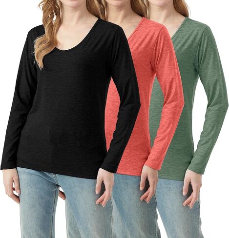3 Pack Women's T-Shirts V Neck Long Sleeve Tops Loose Fit Casual Basic Outfits Trendy Plain Soft Tees in Saudi Arabia