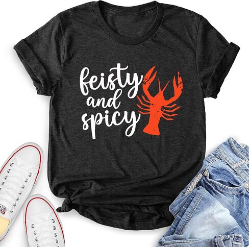 قميص حريمي جراد البحر مضحك سبايسي جراد البحر تي شيرت قصير الأكمام لويزيانا يغلي مهرجان تي شيرت in Kuwait