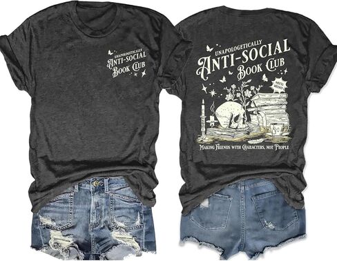 قميص نادي الكتاب الاجتماعي المضاد للنساء قميص عاشق الكتب تي شيرت هدايا الكتب تي شيرت برسومات الهيكل العظمي تي شيرت بأكمام قصيرة in Kuwait