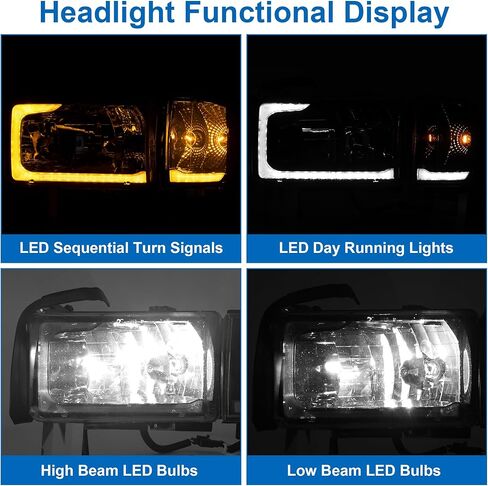 Teplo 300% Brighter W/Led Bulbs LED Sequential DRL Headlights Assembly Replacement for 1994-2001 Dodge Ram 1500/94-02 Dodge Ram Pickup 2500 3500 (Black Housing Clear Relfector-MT, LED Sequential DRL) in Saudi Arabia