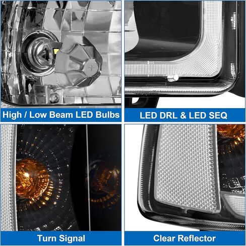 Teplo 300% Brighter W/Led Bulbs LED Sequential DRL Headlights Assembly Replacement for 1994-2001 Dodge Ram 1500/94-02 Dodge Ram Pickup 2500 3500 (Black Housing Clear Relfector-MT, LED Sequential DRL) in Saudi Arabia