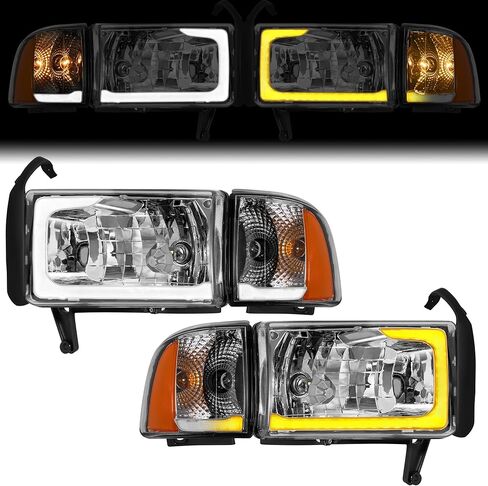 Teplo 300% Brighter W/Led Bulbs LED Sequential DRL Headlights Assembly Replacement for 1994-2001 Dodge Ram 1500/94-02 Dodge Ram Pickup 2500 3500 (Black Housing Clear Relfector-MT, LED Sequential DRL) in Saudi Arabia