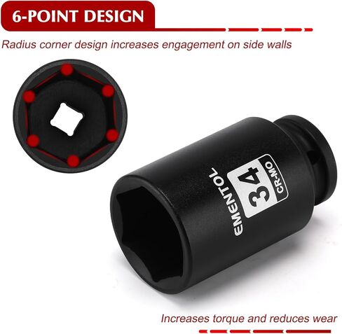 EMENTOL 11PCS 1/2-Inch Drive Spindle Axle Nut Impact Socket Set, CR-MO, 6 Point, Metric, 1/2" Dr. Deep Impact Socket Set, 27mm - 41mm in Kuwait