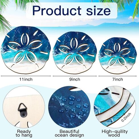 Wesiti 3 Sizes Sand Dollars Wall Decor Wooden Ocean Coastal Sand Dollar Beach Designs Wood Outdoor Coastal Wall Art Sea Life Hanging Ornament for Home Bathroom Decor in Saudi Arabia