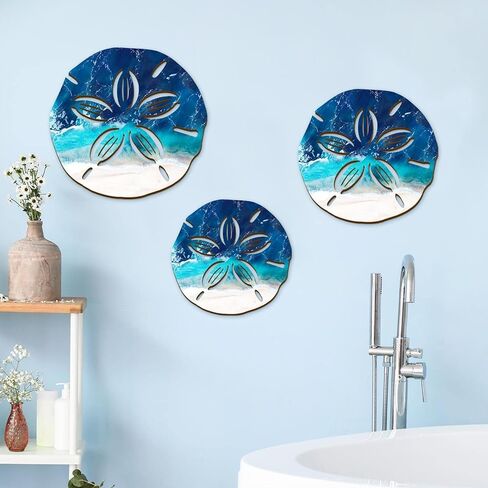 Wesiti 3 Sizes Sand Dollars Wall Decor Wooden Ocean Coastal Sand Dollar Beach Designs Wood Outdoor Coastal Wall Art Sea Life Hanging Ornament for Home Bathroom Decor in Saudi Arabia
