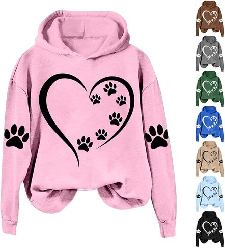 Dog Mom Hoodie for Women Mens Cat Paw Sweatshirt Heart Graphic Hooded Pullover Pet Puppy Owner Lovers Matching Tops in Saudi Arabia