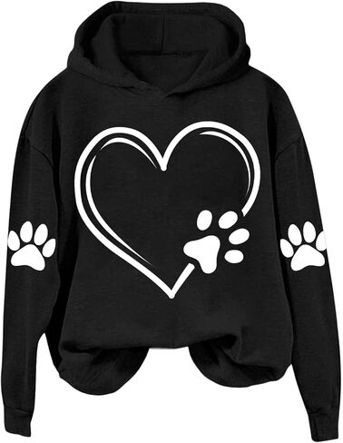 Dog Mom Hoodie for Women Mens Cat Paw Sweatshirt Heart Graphic Hooded Pullover Pet Puppy Owner Lovers Matching Tops in Saudi Arabia