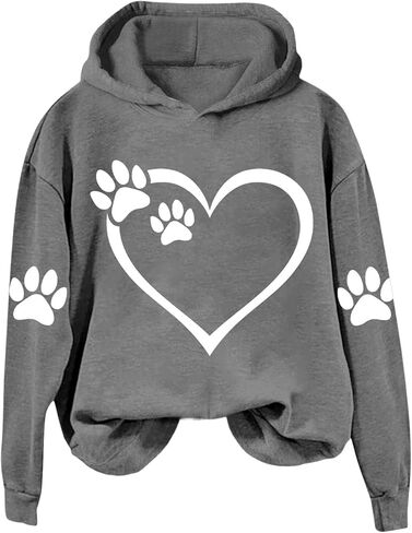 Dog Mom Hoodie for Women Mens Cat Paw Sweatshirt Heart Graphic Hooded Pullover Pet Puppy Owner Lovers Matching Tops in Saudi Arabia