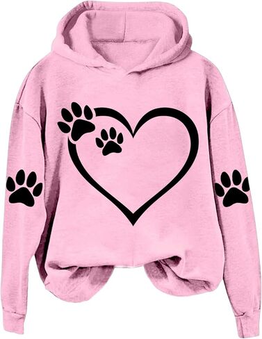 Dog Mom Hoodie for Women Mens Cat Paw Sweatshirt Heart Graphic Hooded Pullover Pet Puppy Owner Lovers Matching Tops in Saudi Arabia