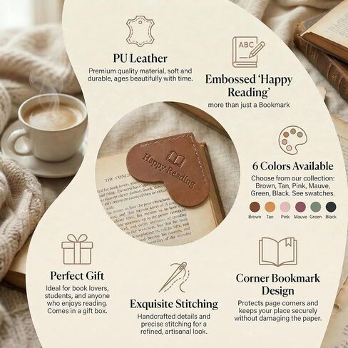 Leather Heart Bookmarks for Women - 6 Pcs Happy Reading Corner Page Bookmarks, Cute Book Marks, Personalized Graduation Giffs for Her, Teacher Appreciation, Book Lovers, Perfect Reading Gifts in Saudi Arabia