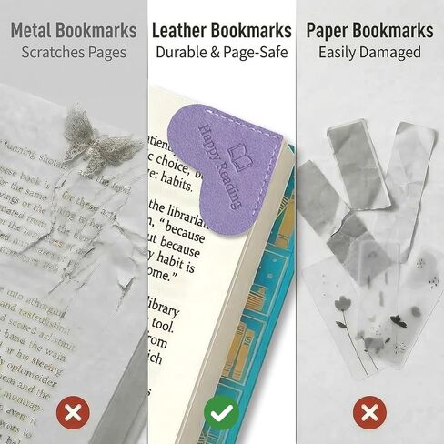 Leather Heart Bookmarks for Women - 6 Pcs Happy Reading Corner Page Bookmarks, Cute Book Marks, Personalized Graduation Giffs for Her, Teacher Appreciation, Book Lovers, Perfect Reading Gifts in Saudi Arabia