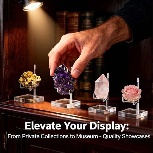 30 Pcs 2x2 Inch Adjustable Metal Arm Display Stand with Acrylic Base, Crystal Rock Holder for Mineral Geode Gemstone Fossils Picture Frames Easels in Kuwait