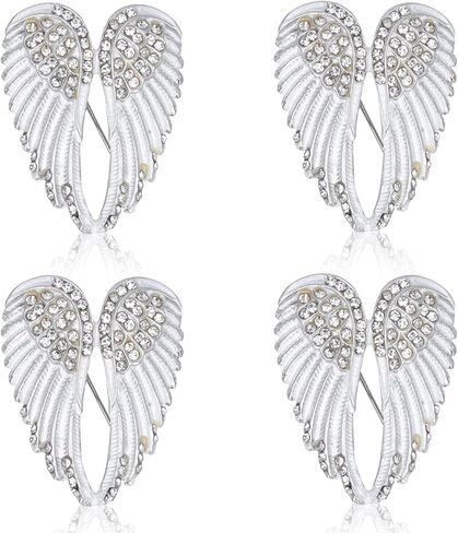 4pcs Women's Guardian Angel Wing Brooch Pins, Angel Wing Rhinestones Brooch Pin Set Cardigan Collar Clips Dress Shirt Brooch Clips for Women Girls Men(White) in Saudi Arabia