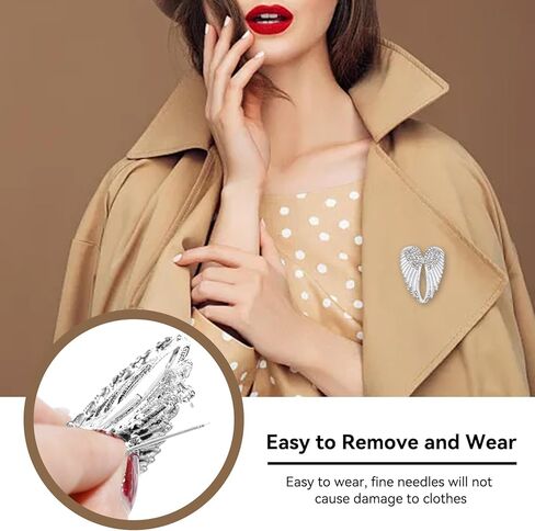 4pcs Women's Guardian Angel Wing Brooch Pins, Angel Wing Rhinestones Brooch Pin Set Cardigan Collar Clips Dress Shirt Brooch Clips for Women Girls Men(White) in Saudi Arabia