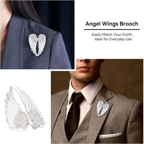4pcs Women's Guardian Angel Wing Brooch Pins, Angel Wing Rhinestones Brooch Pin Set Cardigan Collar Clips Dress Shirt Brooch Clips for Women Girls Men(White) in Saudi Arabia
