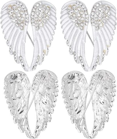 4pcs Women's Guardian Angel Wing Brooch Pins, Angel Wing Rhinestones Brooch Pin Set Cardigan Collar Clips Dress Shirt Brooch Clips for Women Girls Men(White) in Saudi Arabia