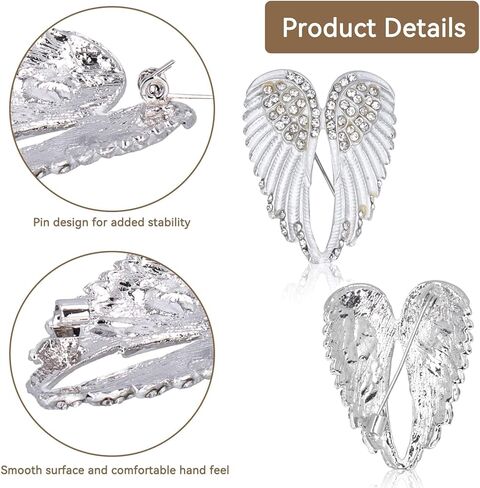 4pcs Women's Guardian Angel Wing Brooch Pins, Angel Wing Rhinestones Brooch Pin Set Cardigan Collar Clips Dress Shirt Brooch Clips for Women Girls Men(White) in Saudi Arabia