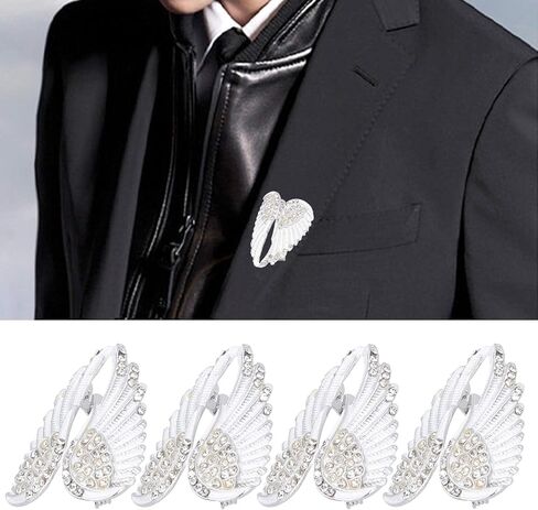 4pcs Women's Guardian Angel Wing Brooch Pins, Angel Wing Rhinestones Brooch Pin Set Cardigan Collar Clips Dress Shirt Brooch Clips for Women Girls Men(White) in Saudi Arabia