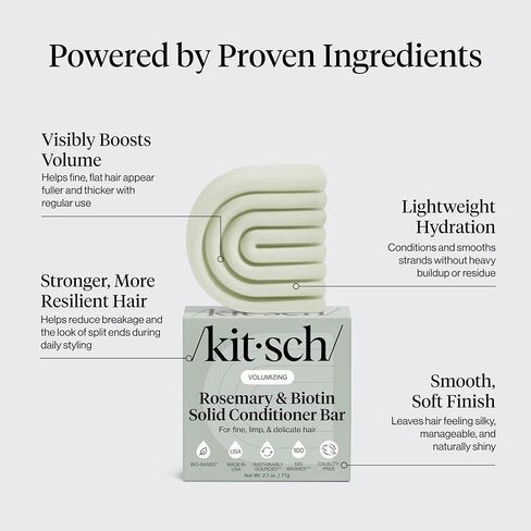 Kitsch Rosemary & Biotin Natural Hair Conditioner Bar, Organic, Vegan, Volumizing, Hydrating & Cleansing Conditioner for Curly or Straight Hair, Plastic, Paraben & Sulfate Free, Eco Friendly, 2.7 oz in Kuwait