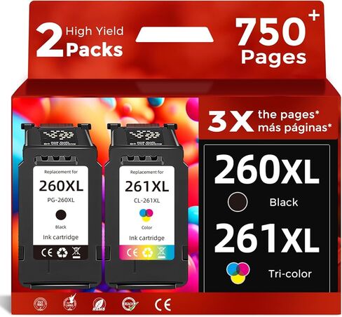 خرطوشة حبر PG-260 CL-261 XL متوافقة مع Canon 260XL 261XL (حزمة كومبو سوداء ثلاثية الألوان) تعمل مع طابعات Canon Pixma TS6420 TS6400 TR7020a TS5320 TS6420a TS5300 TR7020 TR7022 PG260XL in Kuwait