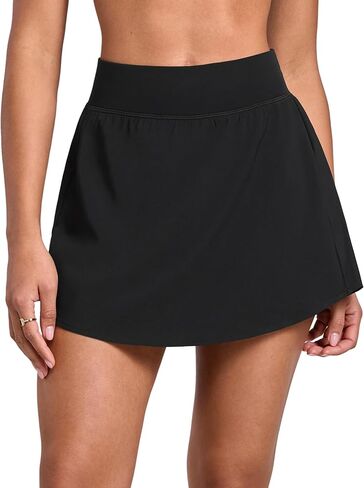 تنانير تنس نسائية واسعة على شكل حرف A مبطنة بجيوب جانبية - تنانير رياضية سريعة الجفاف للتمرين والتنس كاجوال للجولف in Kuwait